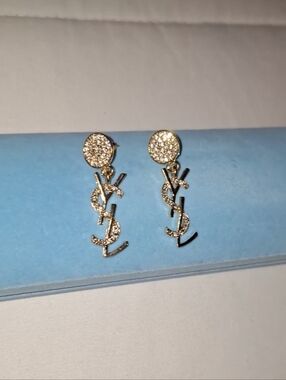 (Y) Gold (S) Crystal (L) Logo Drop Earrings